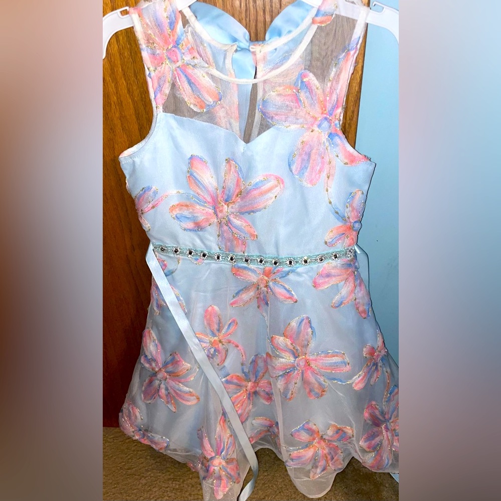 Rare Editions girls size 7 embroidered mesh overlay dress.  Like new.